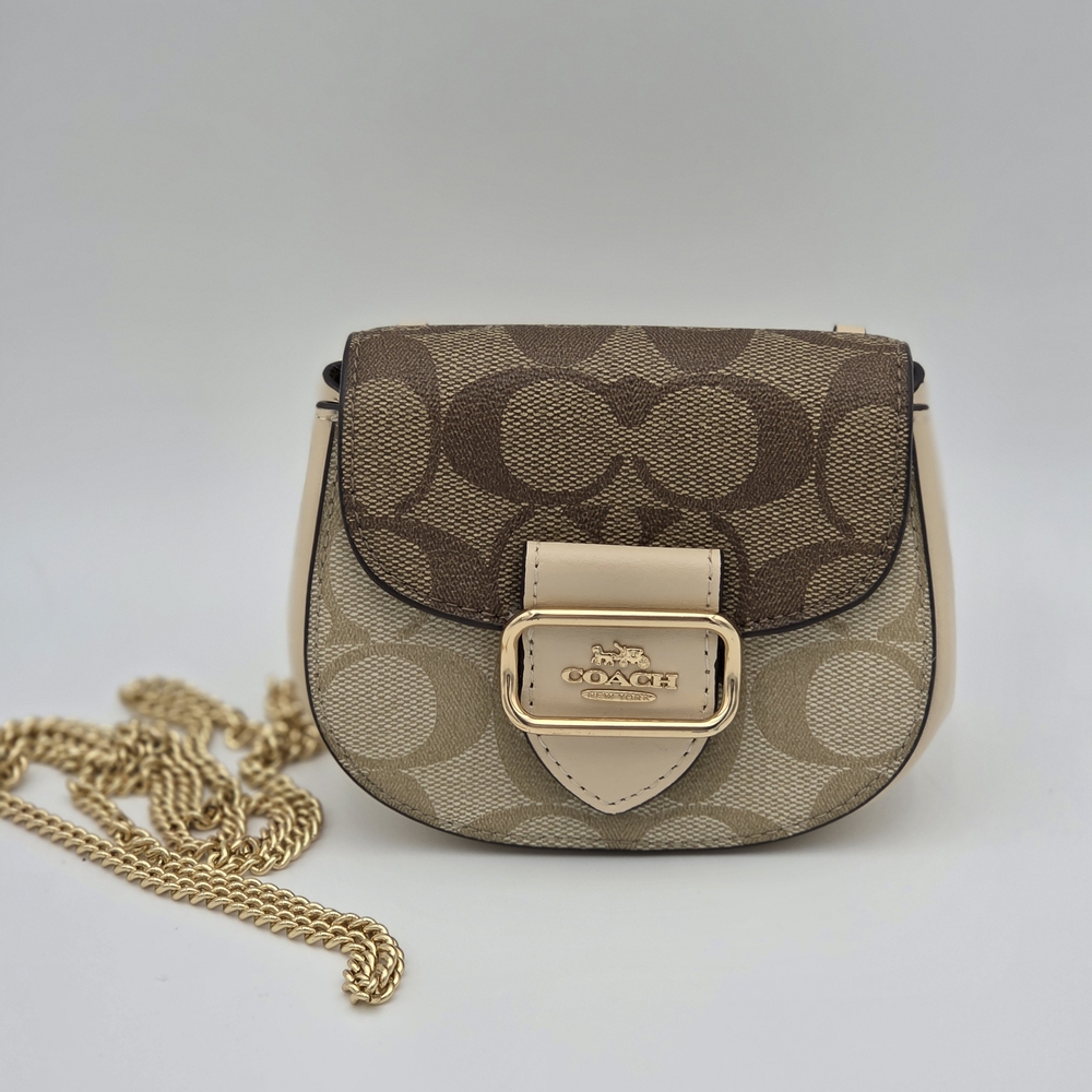 Coach Brown Signature Canvas Crossbody with Gold Chain